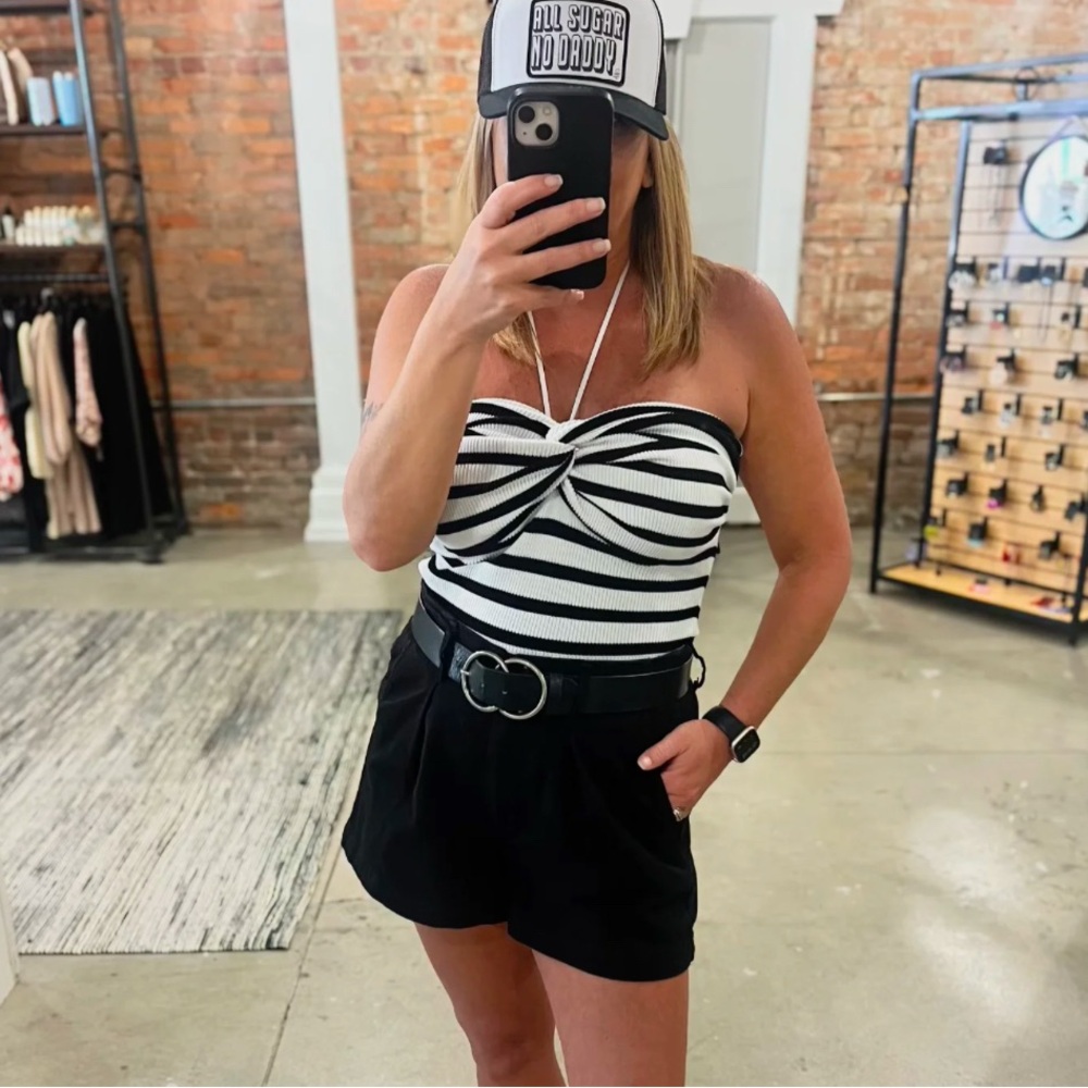 Striped Halter Top in White/Black